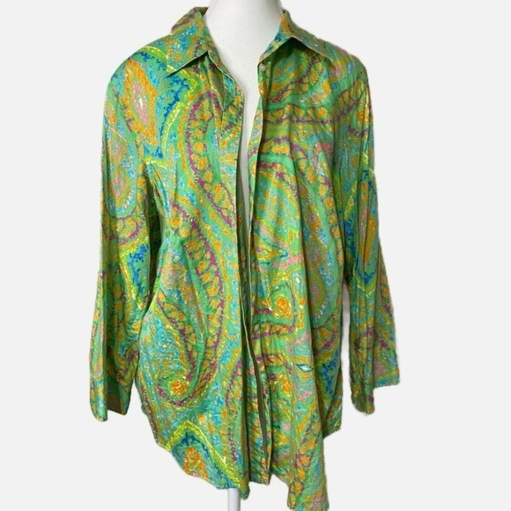 Lauren‎ Ralph Lauren Green Paisley Button Up Top